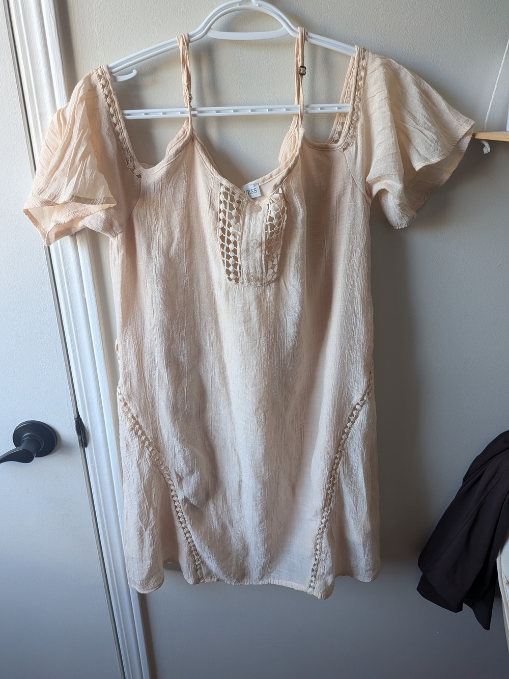 Guess Crochet-Trim Cold Shoulder Mini Dress